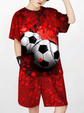 2-12T Kid Baby Boy Summer Sports Set Football 3D Printed Quick-drying 2 Pcs Set