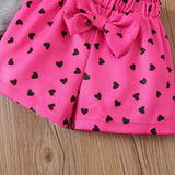 Kid Girls Summer Valentine's Day Cartoon Flying Sleeve 2 Pcs Set