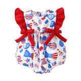 Baby Girl Summer Independence Day Sweet Fly Sleeve Printed Romper