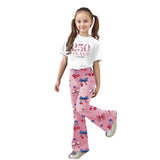 American Independence Day Kid Girl Flared Short Sleeve 2 Pcs Set
