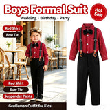 6M-8T Kid Baby Boys Formal Red Bow Tie Overalls 4 Pcs Set