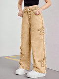 7-12Y Teen Kid Girl Star Decorated Hip Hop Jeans Pants