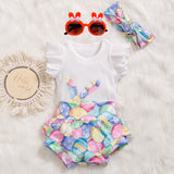 Easter Baby Girls Flying Sleeve Romper Rabbit Egg 3 Pcs Set