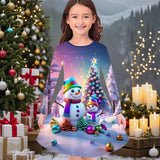 New Christmas Girls Christmas Theme Printed Crew Neck Dress