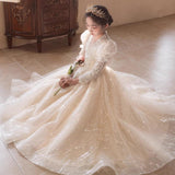 2-12T Kid Girls Luxury Flower Wedding Princess Host Piano Performance Dress