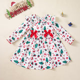 Girls Dress Christmas Elements Long Sleeve Printed Bow Baby Skirt Party Dress