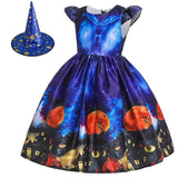 Kid Girl Halloween Pumpkin Lantern Ghost Fairy Cartoon Print Dresses