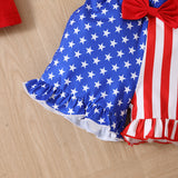Kid Baby Girl Suit Summer Alphabet Flying Sleeve Independence Day Flag 2 Pcs Set