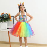 Children Clothing Halloween Cospaly Rainbow Sequins Unicorn Dress Skirt Girls Dress Princess Tutu Skirt