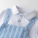 Baby Boy Summer Onesie Blue Striped Lapel Short-sleeved Suit 2 Pcs Set