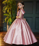 Kid Girl Pink Princess Party Glitter  Fluffy Shiny Satin Dresses