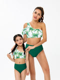 Family Matching Parent-Child High Waist Shoulder Split Swimsuits