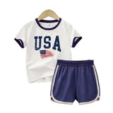 Kid Baby Boy Girl Trendy Casual  Independence Day Short Sleeves  Shorts 2 Pcs Set