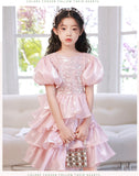 Kid Baby Girl Princess Pink Pooper Gauze Evening  Performance Cake Dresses