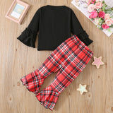 1-8Y Kid Baby Girls Christmas Suit Flared Sleeve Suit Alphabet Print 2 Pcs Set
