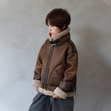 1-14T Kid Boy Girl Fur Integrated Jacket Leather Jacket Coats