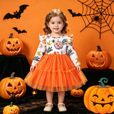 2-7Y Kid Baby Girl Halloween Holiday Flying Sleeves Long Sleeves Dresses