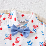 Independence Day Baby Boys Short Sleeve Bow Tie Blue Shorts 2 Pcs Set
