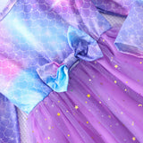 2-8Y Kid Girl Long-sleeve Crew Neck Bow Mesh Christmas Halloween Party Dresses