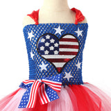 Kid Girl American Flag Independence Day Party Patriotic Parade Tutu Gauze Dresses