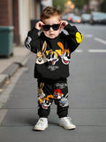 Autumn New Comfortable Casual Boys' Animal-patterned Hooded Sweatshirt and Long Pants