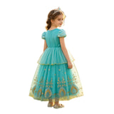 Jasmine Jasmine Princess Dress Lake Blue Sequin Short Sleeve Tutu Girls Halloween Cos Dress