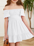 Kid Girl Summer Solid Halter Pleated Casual Dress