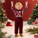 6M-8T Kid Baby Boy Overalls Christmas Suit 4 Pcs Set