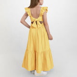 Kid Girl Summer Sweet Square Neck Flying Sleeve Backless Dresses