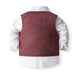6M-5T Kid Baby Boy Performance Red Plaid Formal Christmas Suit 4 Pcs Set