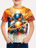 Kid Boy Fashion Cartoon Space Astronaut Summer Short Sleeve T-shirt Tops