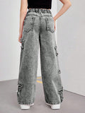 7-12Y Teen Kid Girl Star Decorated Hip Hop Jeans Pants