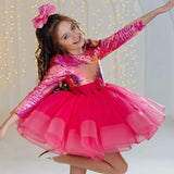 Kid Baby Girls Piano Catwalk Rose Red Sequined Princess Dresses