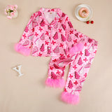 1-8T Kid Baby Girl Bow Sweet Casual Long Sleeve Christmas Pajamas
