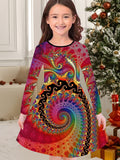 3-10T Kid Girl Flower Long Sleeve Crew Neck Spring Autumn Dresses