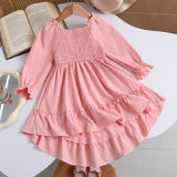 Kid Baby Girl Horn Long-sleeved Ruffle-edged Swinging Dresses