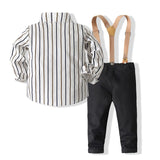 6M-5T Kid Baby Boys Japanese-style Retro Long-sleeve Striped Suits 4 Pcs Set