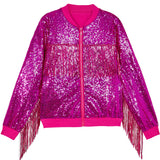 1-14T Kid Baby Girls Fringed Sequined Multi-color Long-sleeved Temperament Coat Jacket
