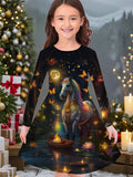 3-10T Kid Girl Flower Long Sleeve Crew Neck Spring Autumn Dresses