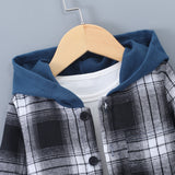 Boys and Children's New Long-sleeved Plaid Contrasting Color Hooded Two-piece Suit