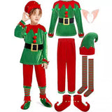 2-12T Kid Boy Girl Christmas Elf Velvet Cosplay Suit 6 Pcs Set