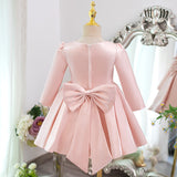 Kid Girl Banquet Pink Bow Princess Long Sleeves Dresses