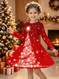 3-12Y Girls Long Sleeve 3D Printed New Year Dress