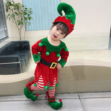 6M-16T Kid Baby Girls Green Elf Princess Christmas Performance Suit 4 Pcs Set
