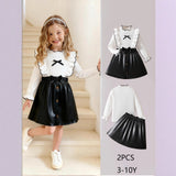 3-10Y Kid Girls Black White Classic Matching  Fashion Trend 2 Pcs Set