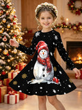3-12Y Kid Girl Christmas  Autumn Winter Long-sleeved  3D Print Dresses