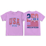 Kid Boy Girl Round Neck Short Sleeves Loose Casual Summer Independence Day T-shirt