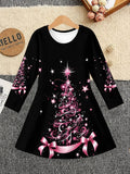 3-12Y Kid Girl Christmas  Autumn Winter Long-sleeved  3D Print Dresses