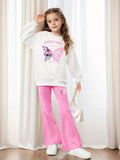 INS Girls 2-piece Set & Butterfly Print Long-sleeved Sweater + Flared Pants