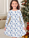 3-10T Kid Girl Flower Long Sleeve Crew Neck Spring Autumn Dresses